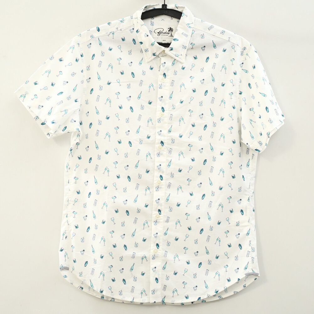 Bonobos Short Sleeve Men's Shirt Buttondown Print White Slim Fit Cotton M 286017